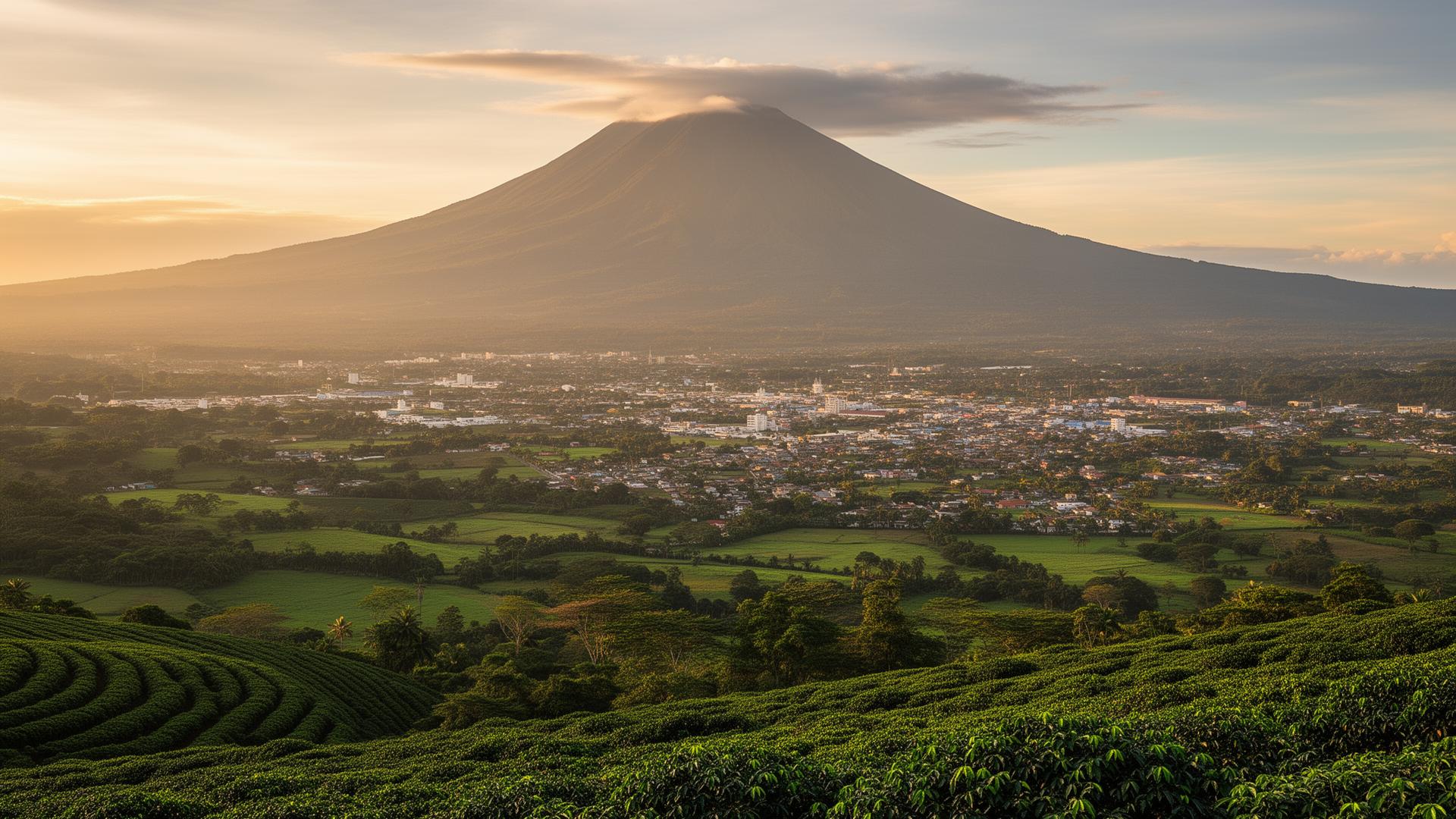 Volcán Barú al amanecer sobre las tierras altas de Chiriquí